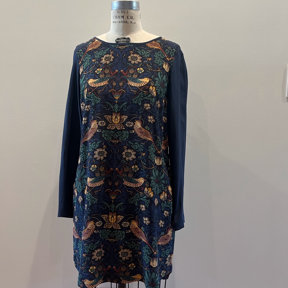 Club Monaco Navy and Gold Patterned Long Sleeve Dress
